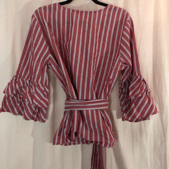 White and blue striped red blouse - Picture 3 of 3